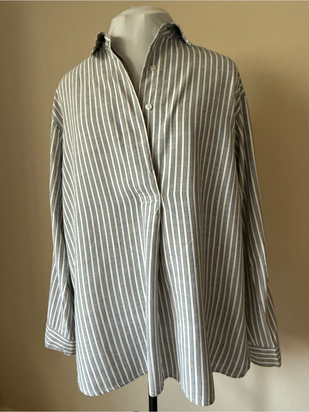 Max Studio Women's Striped Button-Down Shirt in Gray and White